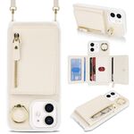 Per iPhone 11 Portafoglio con cerniera a tracolla e anello, custodia per telefono in pelle Litchi (albicocca)