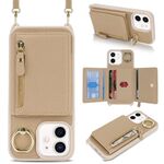 Per iPhone 11 Portafoglio con cerniera a tracolla e anello in pelle Litchi (oro rosa)