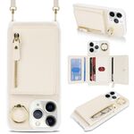 Per iPhone 11 Pro Max Portafoglio con cerniera a tracolla Anello Portacellulare in pelle Litchi (albicocca)