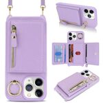Per iPhone 11 Pro Max Portafoglio con cerniera a tracolla e anello, custodia per telefono in pelle Litchi (viola)