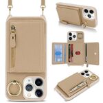 Per iPhone 11 Pro Max Portafoglio con cerniera a tracolla e anello in pelle Litchi (oro rosa)