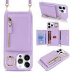 Per iPhone 12 / 12 Pro Portafoglio con cerniera a tracolla Anello Portacellulare in pelle Litchi (viola)