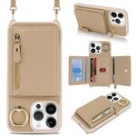 Per iPhone 12 / 12 Pro Portafoglio con cerniera a tracolla Anello Portacellulare in pelle Litchi (oro rosa)