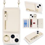 Per iPhone 13 mini Portafoglio con cerniera a tracolla Anello Portacellulare in pelle Litchi (albicocca)