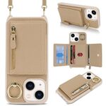 Per iPhone 13 mini Portafoglio con cerniera a tracolla e anello in pelle Litchi (oro rosa)