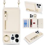 Per iPhone 13 Pro Portafoglio con cerniera a tracolla Anello Portacellulare in pelle Litchi (albicocca)