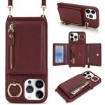 Per iPhone 14 Pro Portafoglio a tracolla con cerniera Porta anelli Custodia per telefono in pelle Litchi (vino rosso)