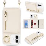 Per iPhone 16 Plus Portafoglio con cerniera a tracolla Porta anelli Custodia per telefono in pelle Litchi (albicocca)