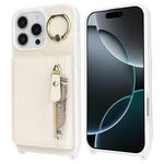 Per iPhone 16 Pro Max Portafoglio con cerniera a tracolla Anello Portacellulare in pelle Litchi (albicocca)