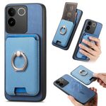 Per vivo Y300+ Retro Cross Leather Ring Vertical Insert Card Bag MagSafe Custodia per telefono (blu)