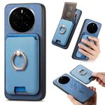 Per Honor Magic7 Retro Cross Leather Ring Vertical Insert Card Bag MagSafe Custodia per telefono (blu)