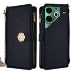 Per Tecno Pova 6 Neo 4G Custodia a tracolla in pelle con texture incrociata (nera)