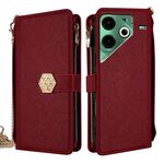 Per Tecno Pova 6 Neo 4G Custodia a tracolla in pelle con texture incrociata (rossa)