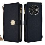 Per Tecno Spark 30C 4G Custodia a tracolla in pelle con texture incrociata (nera)