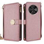 Per Tecno Spark 30C 4G Custodia a tracolla in pelle con texture a croce (oro rosa)