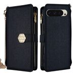 Per Google Pixel 9 Custodia a tracolla in pelle con texture incrociata (nero)
