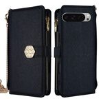 Per Google Pixel 9 Pro XL Custodia per telefono in pelle con tracolla e texture incrociata (nero)
