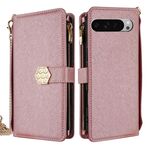 Per Google Pixel 9 Pro XL Custodia a tracolla in pelle con texture incrociata (oro rosa)