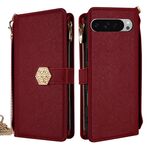 Per Google Pixel 9 Pro XL Custodia per telefono in pelle con tracolla e texture incrociata (rosso)
