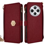 Per Redmi 14C 4G Custodia a tracolla in pelle con texture incrociata (rossa)