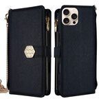 Per iPhone 12 Pro Max Custodia a tracolla in pelle con texture incrociata (nero)
