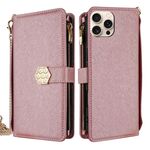 Per iPhone 12 Pro Max Custodia a tracolla in pelle con texture incrociata (oro rosa)