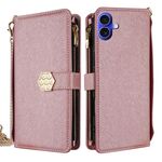 Per iPhone 16 Custodia per telefono in pelle con tracolla e texture incrociata (oro rosa)