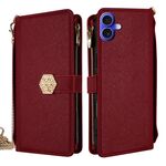 Per iPhone 16 Plus Custodia per telefono in pelle con tracolla e texture incrociata (rosso)