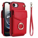 Per iPhone 16e Custodia per telefono con anello RFID e slot per schede (rosso)