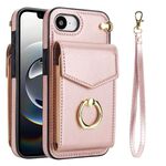 Per iPhone 16e Custodia per telefono con anello porta carte RFID (oro rosa)