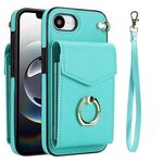 Per iPhone 16e Custodia per telefono con anello RFID e slot per schede (verde menta)