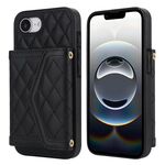 Per iPhone 16e Custodia per telefono con trama rombica e cordino lungo (nero)