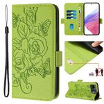 Per Asus Zenfone 12 Ultra Custodia in pelle antifurto RFID con motivo a rose in rilievo (verde)