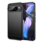 Per Google Pixel 10 Pro XL Custodia per telefono in TPU con texture spazzolata in fibra di carbonio (nero)