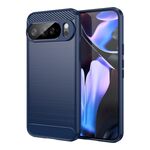 Per Google Pixel 10 Pro XL Custodia per telefono in TPU con texture spazzolata in fibra di carbonio (blu)