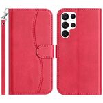 Per Samsung Galaxy S22 Ultra 5G Custodia in pelle a forma di S con doppia piegatura (rosso rosa)