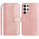 Per Samsung Galaxy S22 Ultra 5G Custodia in pelle a forma di S con doppia piegatura (oro rosa)