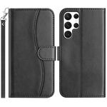 Per Samsung Galaxy S22 Ultra 5G Custodia in pelle a forma di S con doppia piegatura (nero)