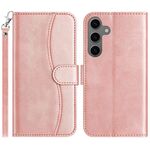Per Samsung Galaxy S24 5G Custodia in pelle a forma di S con doppia piegatura (oro rosa)