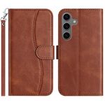 Per Samsung Galaxy S24 5G Custodia in pelle a forma di S a doppia piega (caffè)