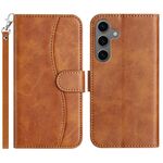 Per Samsung Galaxy S24 5G Custodia in pelle a forma di S con doppia piegatura (marrone)