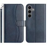 Per Samsung Galaxy S24 5G Custodia in pelle a forma di S a doppia piega (blu navy)
