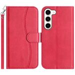 Per Samsung Galaxy S23 5G Custodia in pelle a forma di S a doppia piega (rosso rosa)