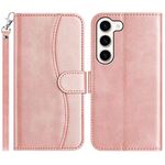 Per Samsung Galaxy S23 5G Custodia in pelle a forma di S a doppia piega (oro rosa)