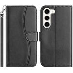 Per Samsung Galaxy S23 5G Custodia in pelle a forma di S a doppia piega (nera)
