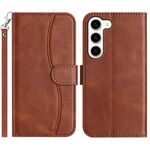 Per Samsung Galaxy S23 5G Custodia in pelle a forma di S a doppia piega (caffè)