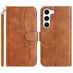 Per Samsung Galaxy S23 5G Custodia in pelle a forma di S a doppia piega (marrone)