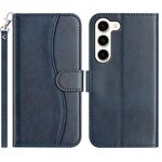 Per Samsung Galaxy S23 5G Custodia in pelle a forma di S a doppia piega (blu navy)
