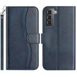 Per Samsung Galaxy S22+ 5G Custodia in pelle a forma di S a doppia piega (blu navy)