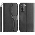 Per Samsung Galaxy S22 5G Custodia in pelle a forma di S a doppia piega (nera)